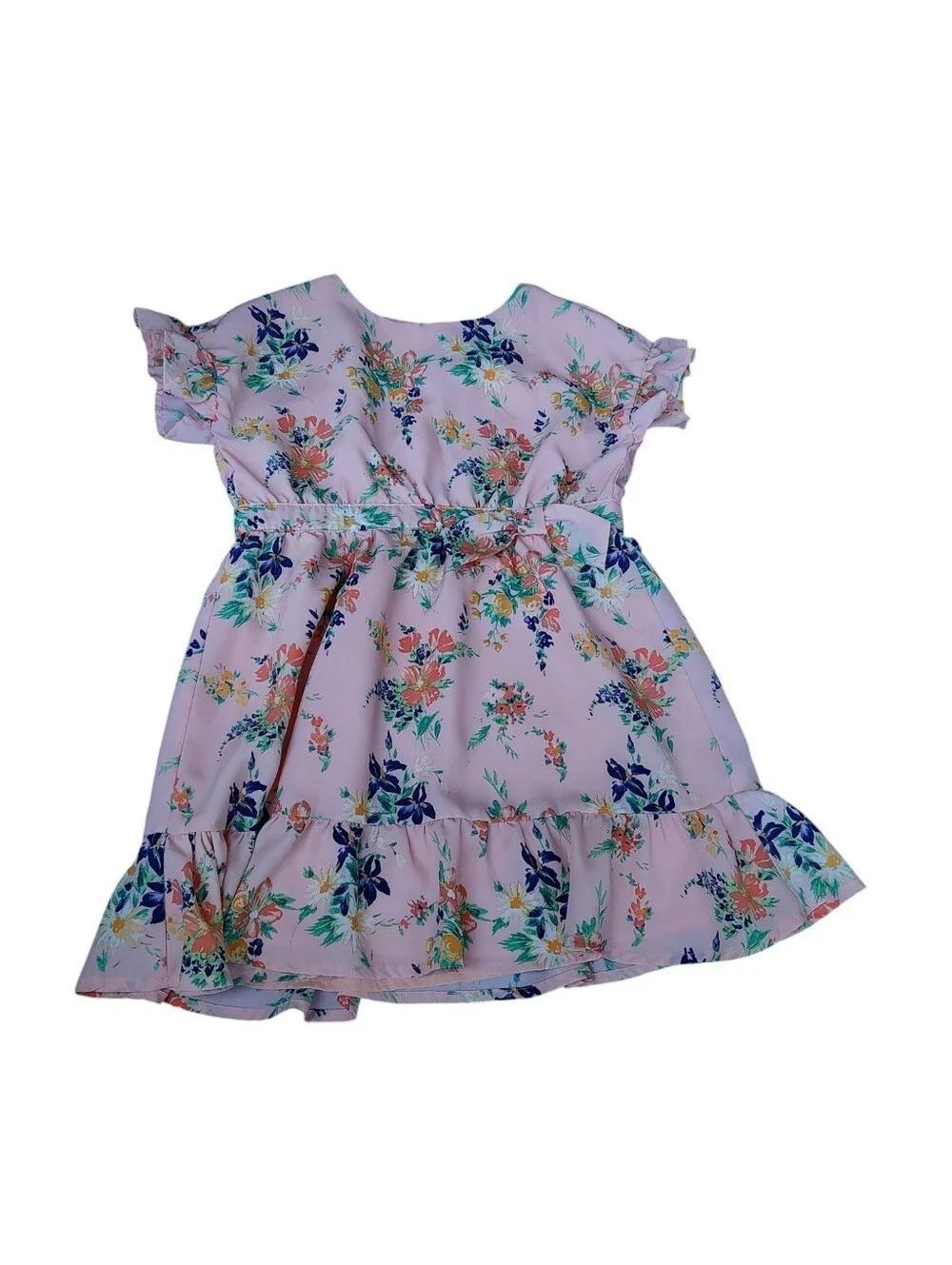 Janie and Jack Pink Floral Bow-Waist Ruffle Dress